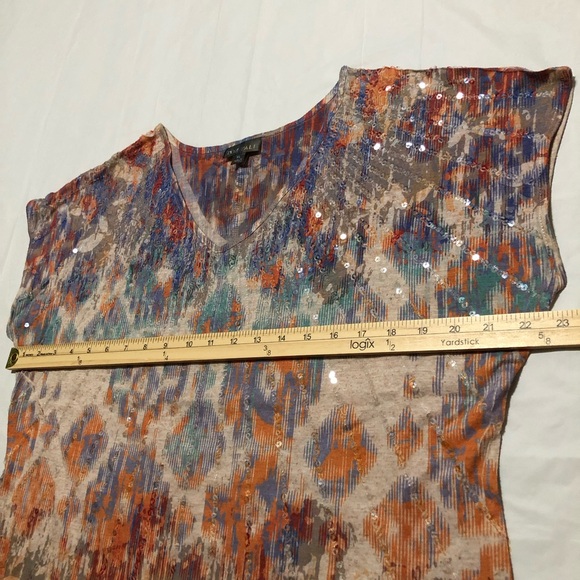 Roz & Ali Women’s Cap Sleeve V-neck Sequins Embellishments Multicolor Top XL - Picture 5 of 8